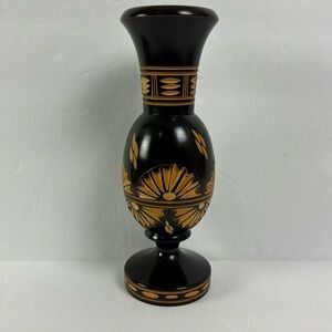 Vtg Hand Carved 7 in Wood Bud Vase Size - rustic artisan folk art brown decor